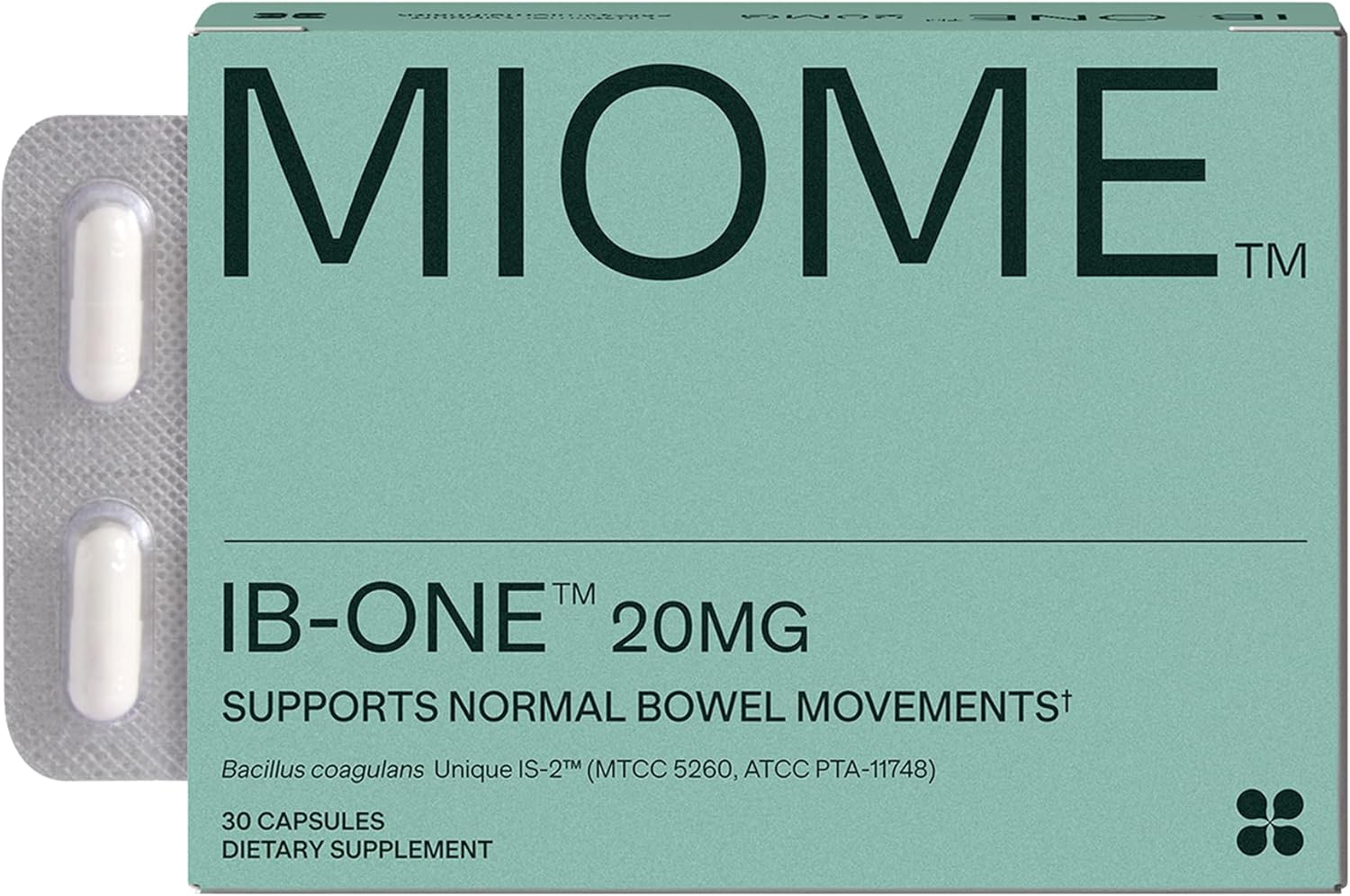 Clinically Studied MIOME IB-ONE Probiotic for IBS Relief - Unique Bacillus Coagulans IS-2 Supplement - Low FODMAP, Gluten Free - 30 Capsules