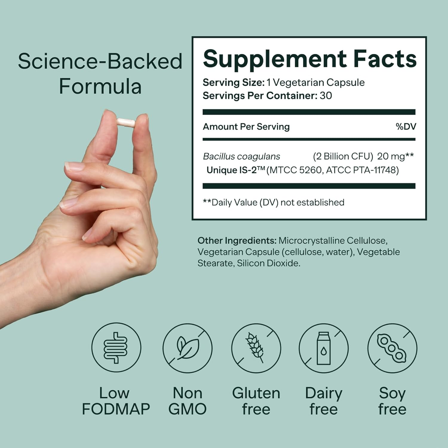 Clinically Studied MIOME IB-ONE Probiotic for IBS Relief - Unique Bacillus Coagulans IS-2 Supplement - Low FODMAP, Gluten Free - 30 Capsules