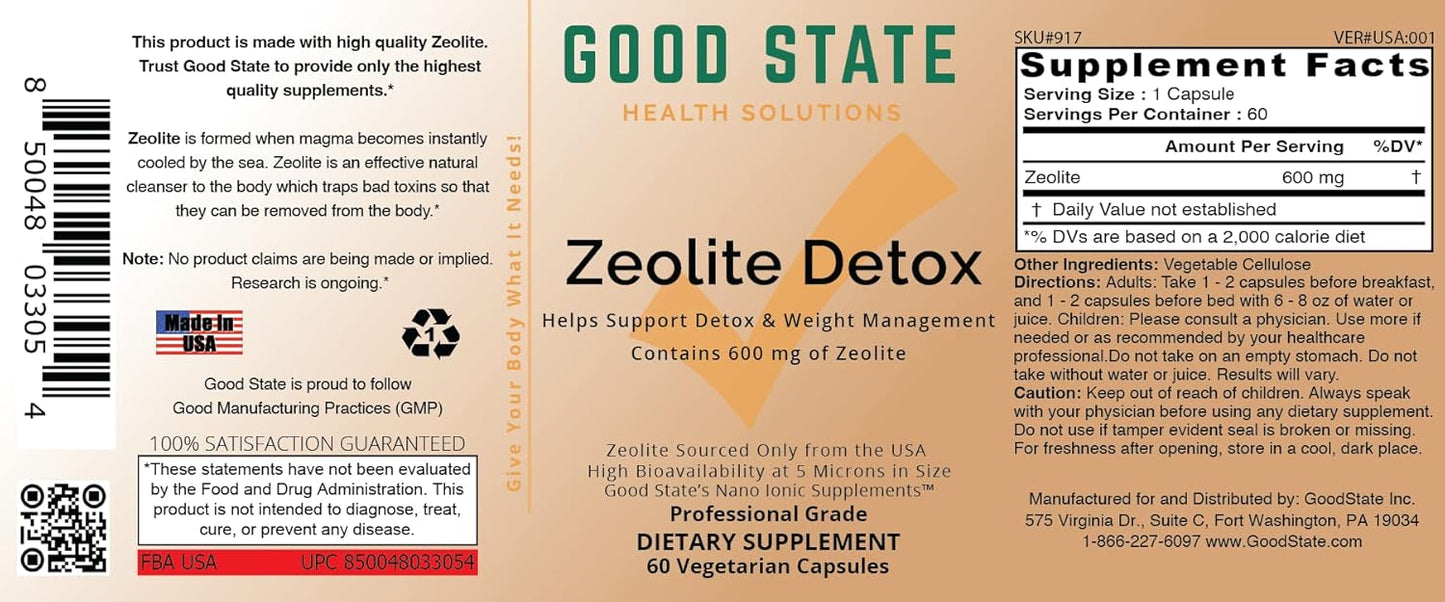 Clinoptilolite Zeolite Detox Supplement - 600mg per Capsule - 60 Veggie Capsules - Made in USA