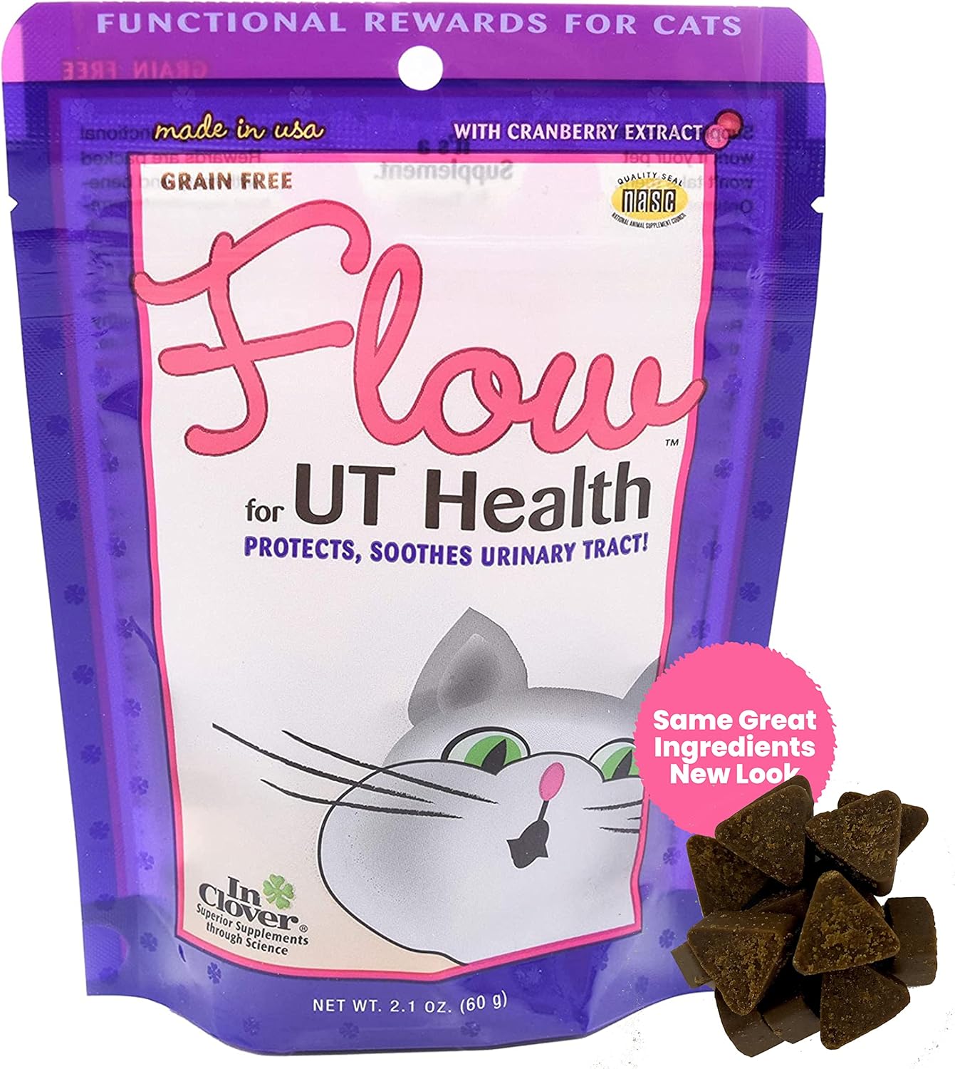 Clover Flow Soft Chews for Cat UT Health Support - Natural Ingredients, Healthy Urinary Tract - 2.1oz