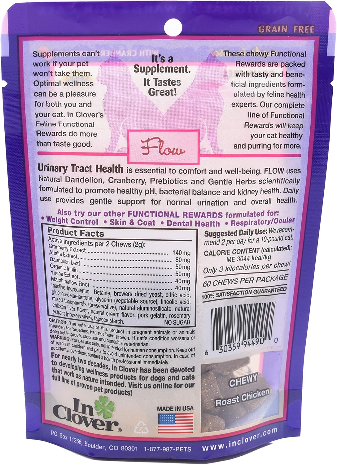 Clover Flow Soft Chews for Cat UT Health Support - Natural Ingredients, Healthy Urinary Tract - 2.1oz