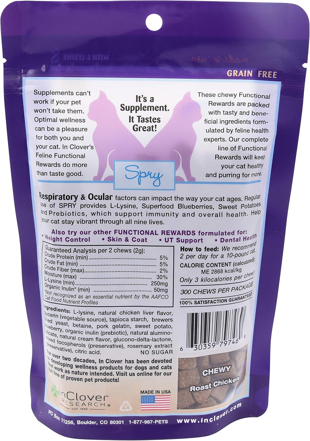Clover Spry Cat Eye & Immune Support Treat with L-Lysine, Prebiotics & Antioxidants for Respiratory Health