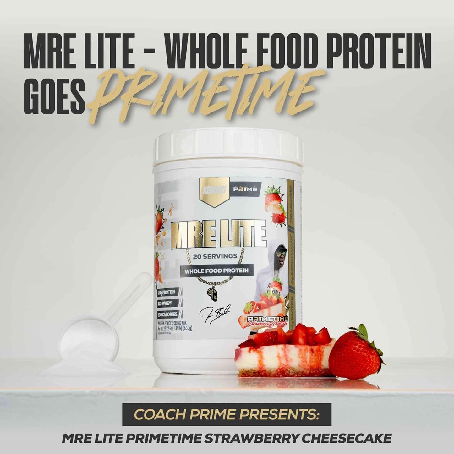 Coach Prime MRE Lite Protein Powder - Low Carb Whole Food Animal Protein with 24g Protein - Prime Time Strawberry Cheesecake (20 Servings)