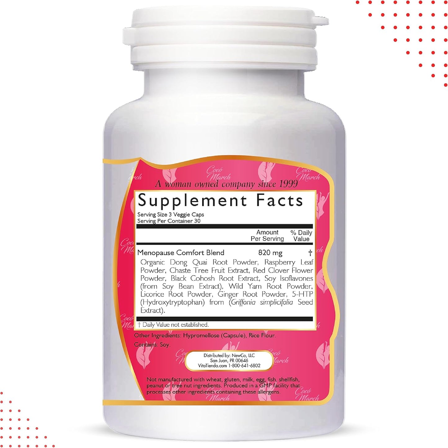 Cocó March N.M.D Menopause Comfort Herbal Blend for Fast Relief - Dairy Free, Gluten Free, Vegan, GMO Free - 90 Veggie Caps