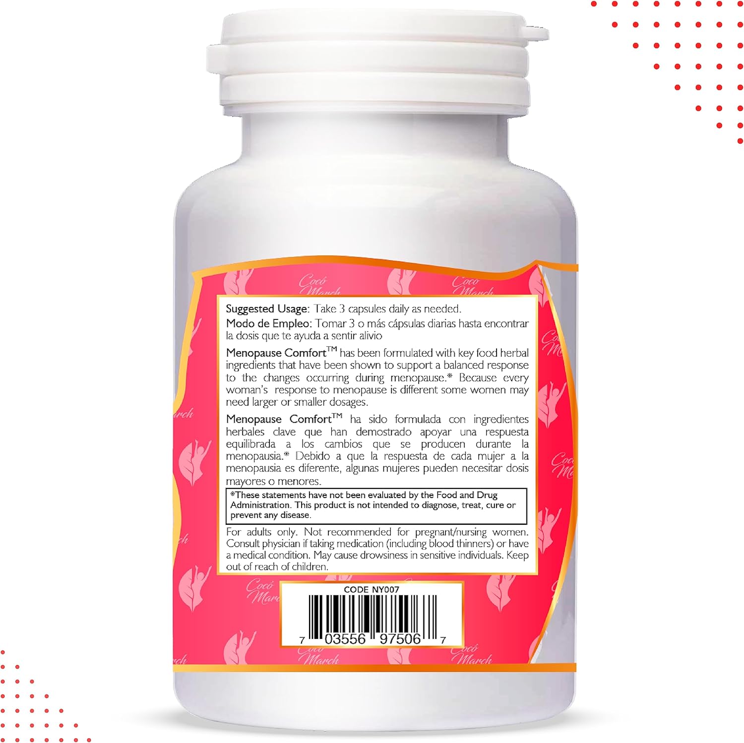 Cocó March N.M.D Menopause Comfort Herbal Blend for Fast Relief - Dairy Free, Gluten Free, Vegan, GMO Free - 90 Veggie Caps