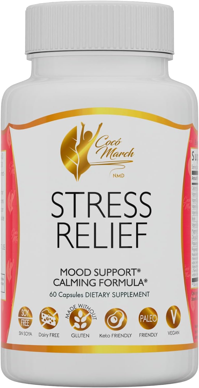 Cocó March N.M.D Stress Relief Capsules - Plant-Based & Vitamin-Rich Formula - Soy, Gluten, Dairy, and Keto Friendly - 60 Count