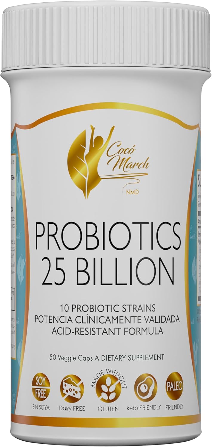 Cocó March Probiotic 25 Billion - High Potency Formula with 10 Strains for Adults & Children - Gluten, Dairy, Soy Free - 30 Capsules