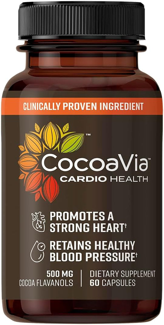 CocoaVia Cardio Health Supplement - 30 Day Supply, 500mg Cocoa Flavanols, Vegan Capsules for Heart Health, Nitric Oxide, Blood Circulation, and Energy Boost