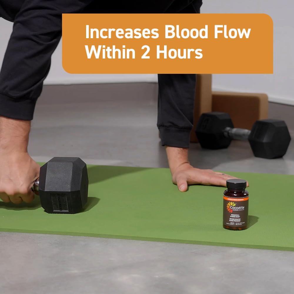 CocoaVia Cardio Health Supplement - 30 Day Supply, 500mg Cocoa Flavanols, Vegan Capsules for Heart Health, Nitric Oxide, Blood Circulation, and Energy Boost