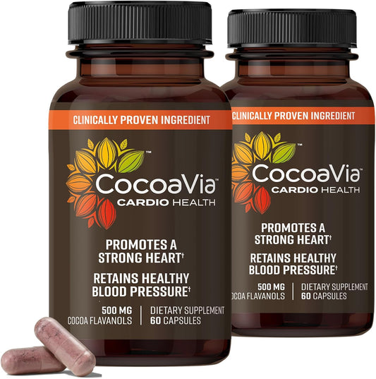 CocoaVia Cardio Health Supplement - 60 Day Supply with 500mg Cocoa Flavanols for Heart Health, Nitric Oxide Boost & Energy - Vegan Dark Chocolate Capsules