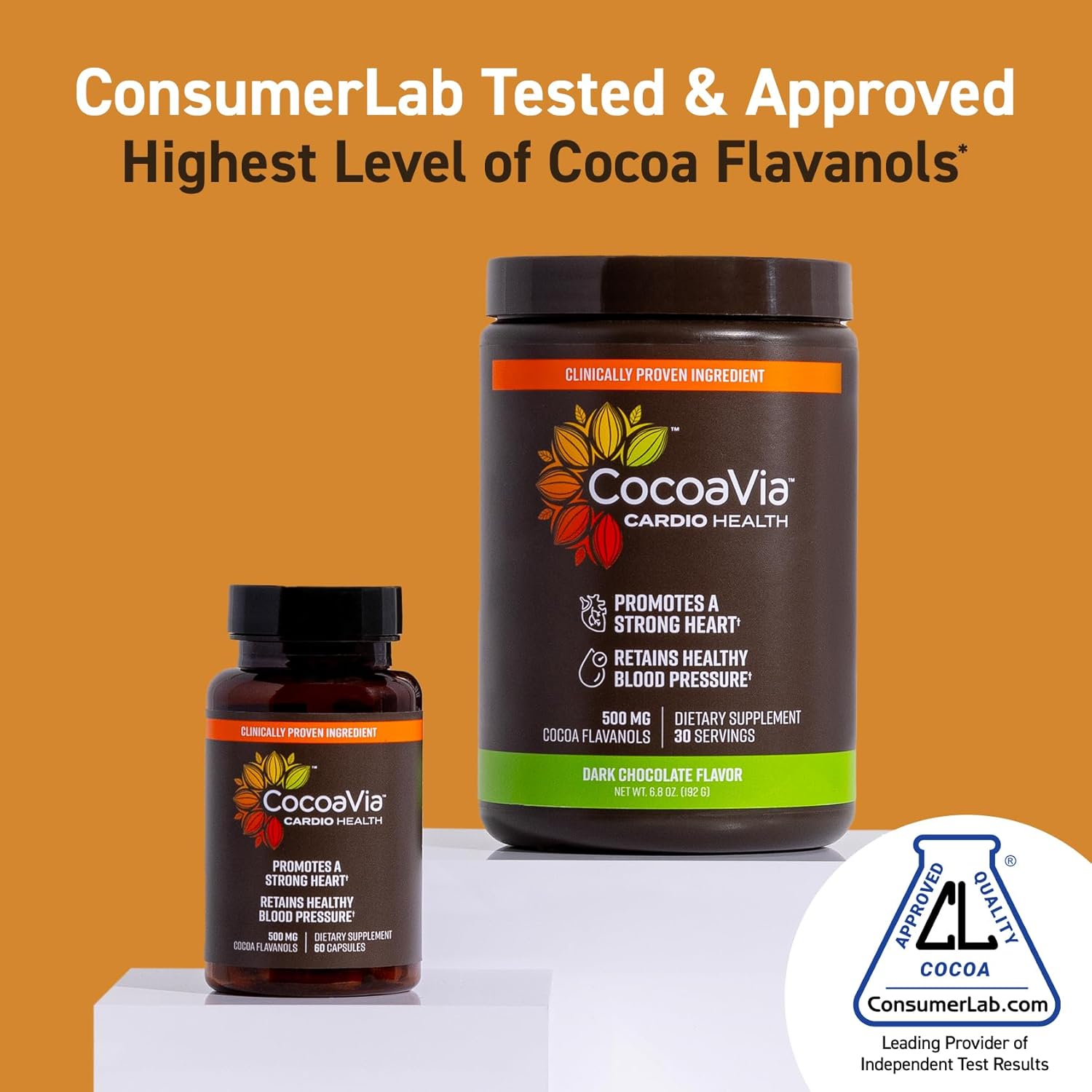 CocoaVia Cardio Health Supplement - 60 Day Supply with 500mg Cocoa Flavanols for Heart Health, Nitric Oxide Boost & Energy - Vegan Dark Chocolate Capsules
