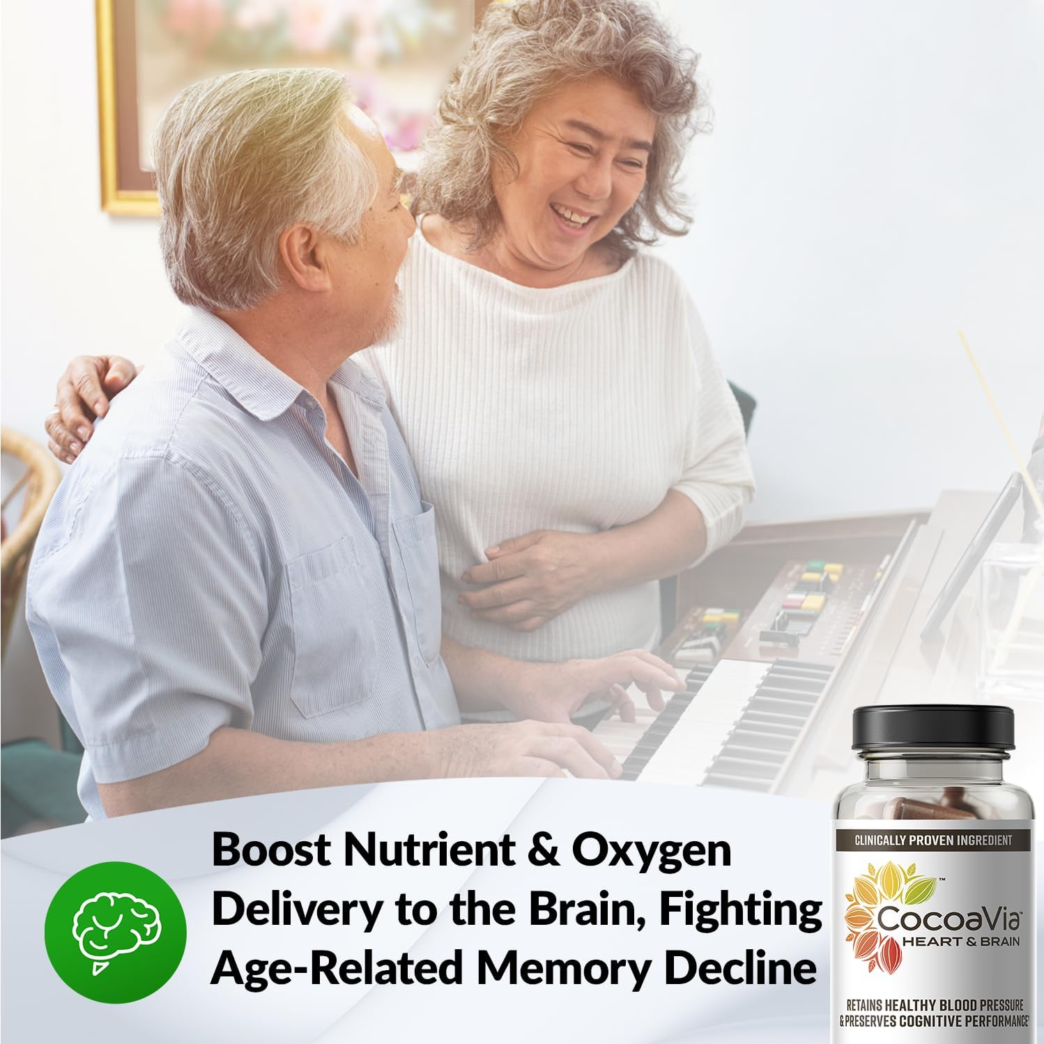 CocoaVia Heart & Brain Supplement: 30 Day Supply, Memory & Circulation Boost, Cocoa Flavanol Extract, Nitric Oxide, Energy & Oxygen Support - 60 Capsules, Plant-Based, Gluten-Free, Vegan