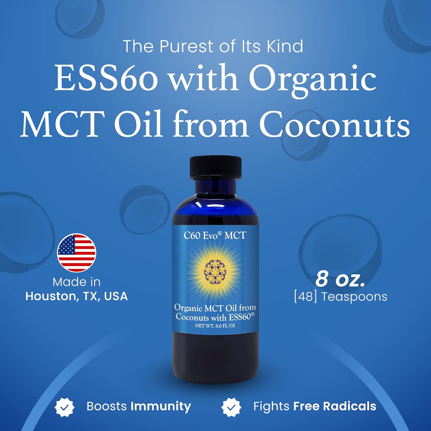 Coconut-Based C60 ESS60 MCT Oil: Immune Support, Antioxidants, Joint & Flexibility Supplement