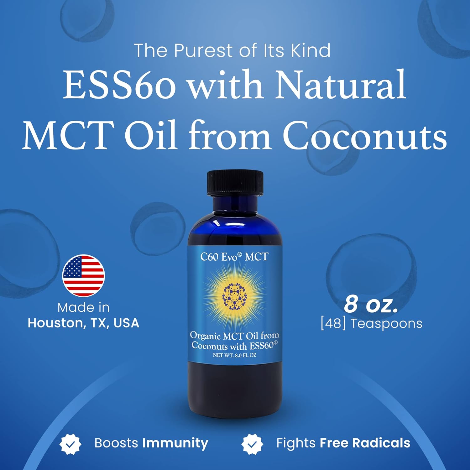 Coconut-Based C60 ESS60 MCT Oil: Immune Support, Antioxidants, Joint & Flexibility Supplement