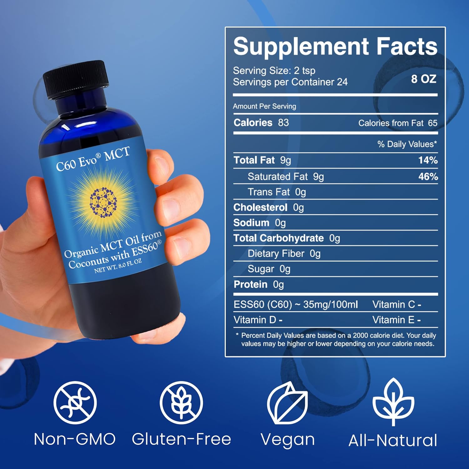 Coconut-Based C60 ESS60 MCT Oil: Immune Support, Antioxidants, Joint & Flexibility Supplement