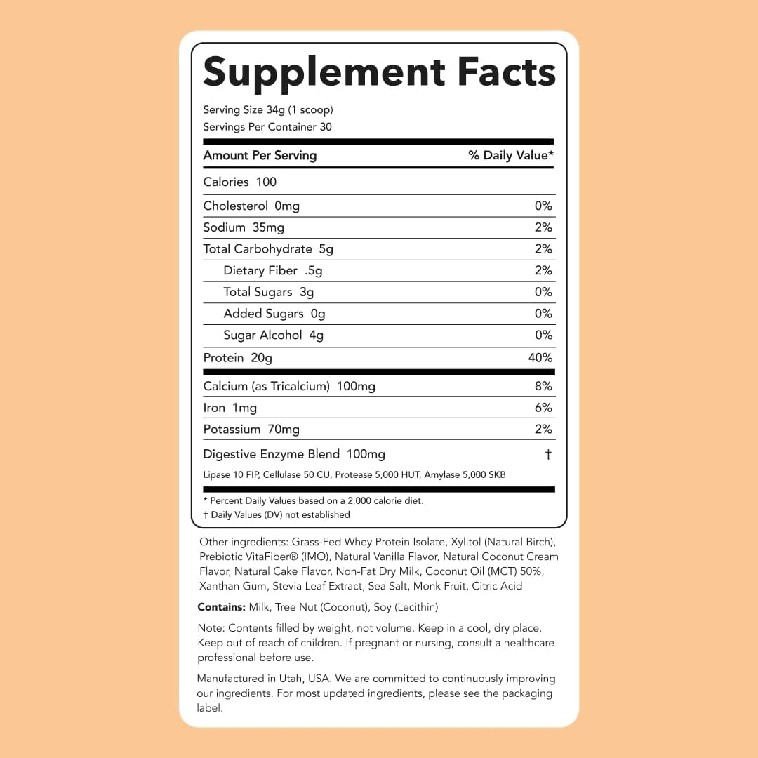 Coconut Cream Whey Protein Powder - Natural Sweetened, Cold-Processed, 20g Protein per Serving (30 Servings)