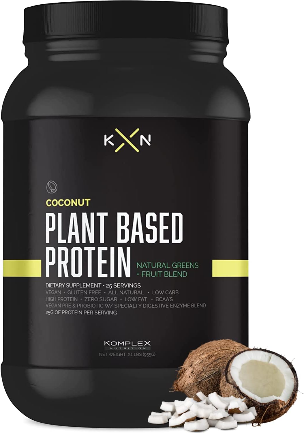 Coconut Flavored Plant-Based Protein Powder with 29 Natural Greens & Fruits - Vegan, Non-GMO, Zero Sugar Dietary Supplement (25 Servings)