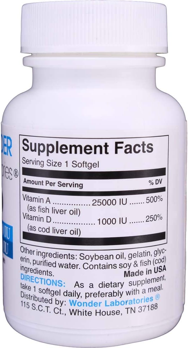 Cod Liver Fish Oil with Vitamin A 25,000 IU and Vitamin D3 1,000 IU by Wonder Laboratories