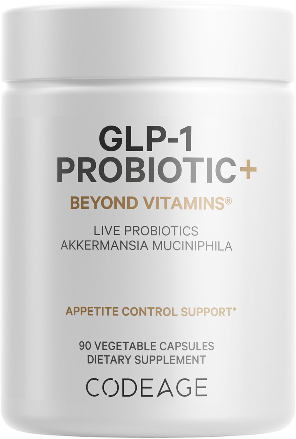 Codeage GLP-1 Probiotic+ - 500 Million AFU, 3-Month Supply - 90 Capsules - Live Probiotics with Akkermansia, Clostridium, Bifidobacterium, Chicory Inulin, Prebiotics & Postbiotics