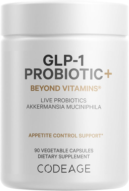 Codeage GLP-1 Probiotic+ - 500 Million AFU, 3-Month Supply - 90 Capsules - Live Probiotics with Akkermansia, Clostridium, Bifidobacterium, Chicory Inulin, Prebiotics & Postbiotics