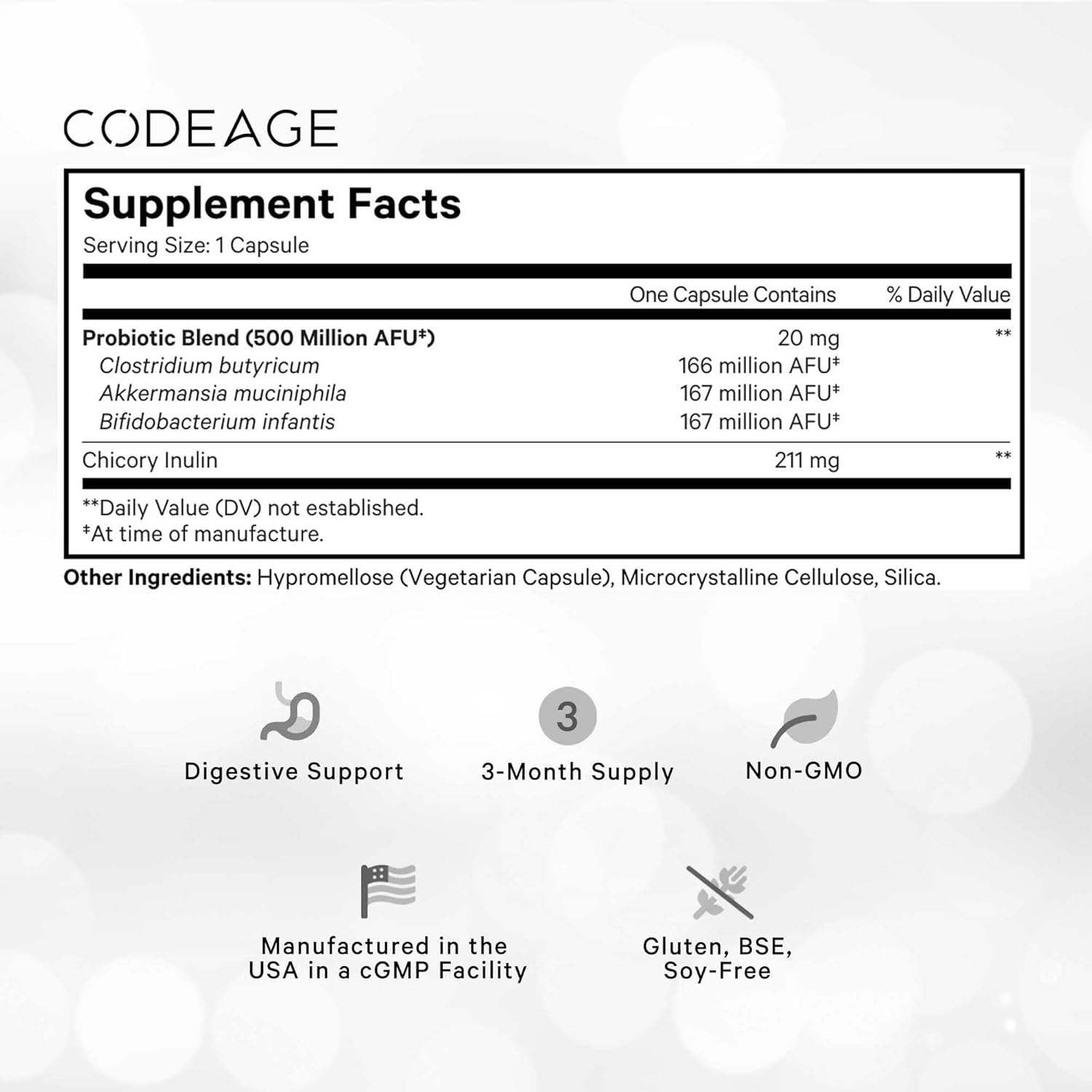Codeage GLP-1 Probiotic+ - 500 Million AFU, 3-Month Supply - 90 Capsules - Live Probiotics with Akkermansia, Clostridium, Bifidobacterium, Chicory Inulin, Prebiotics & Postbiotics