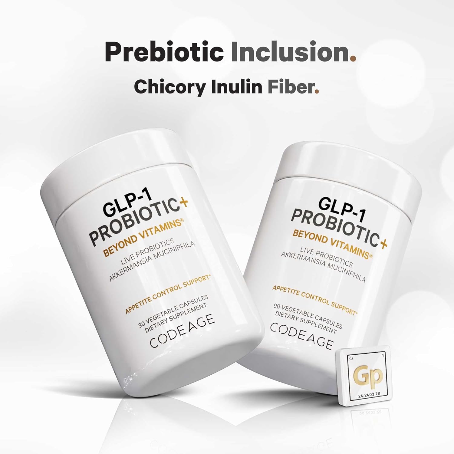Codeage GLP-1 Probiotic+ - 500 Million AFU, 3-Month Supply - 90 Capsules - Live Probiotics with Akkermansia, Clostridium, Bifidobacterium, Chicory Inulin, Prebiotics & Postbiotics