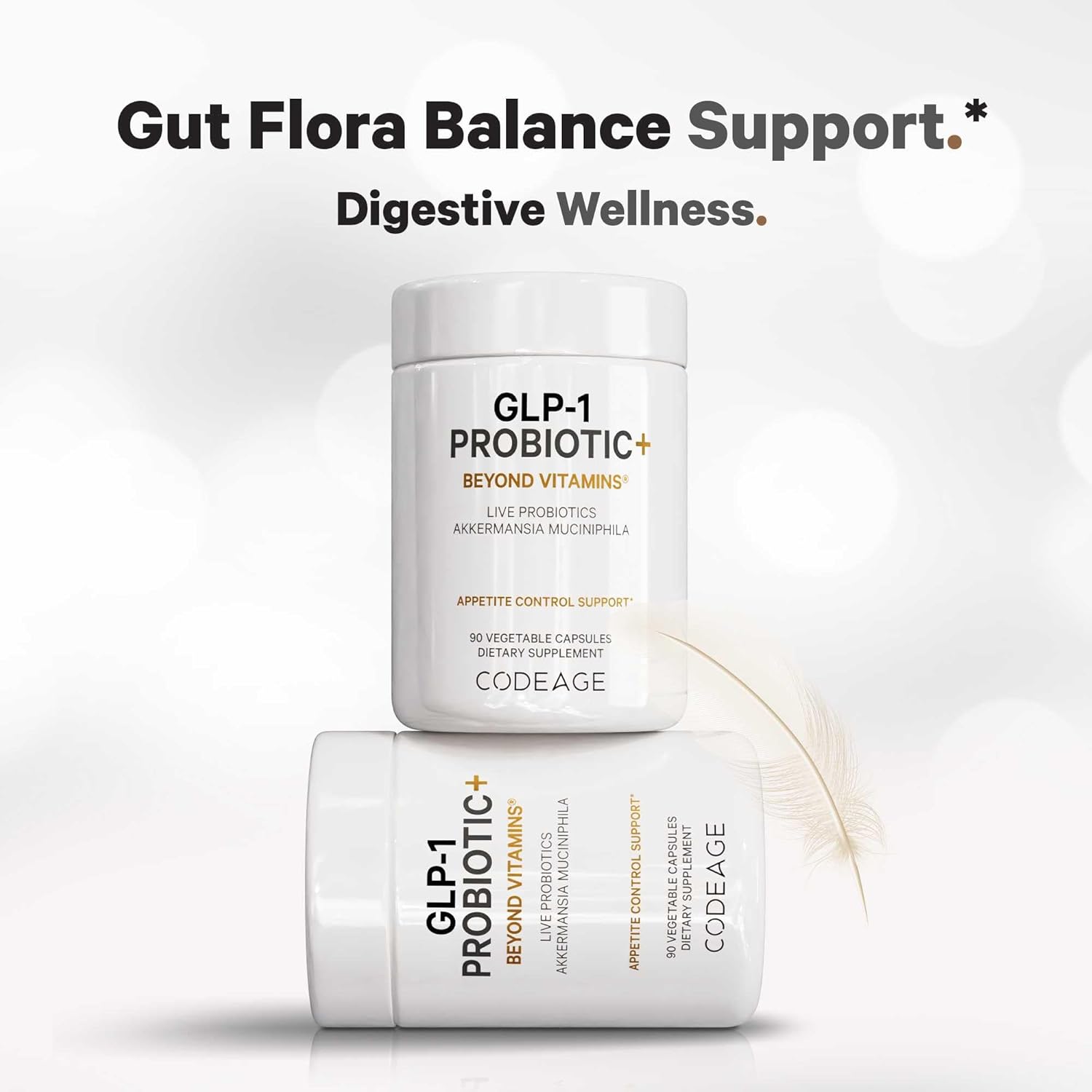 Codeage GLP-1 Probiotic+ - 500 Million AFU, 3-Month Supply - 90 Capsules - Live Probiotics with Akkermansia, Clostridium, Bifidobacterium, Chicory Inulin, Prebiotics & Postbiotics