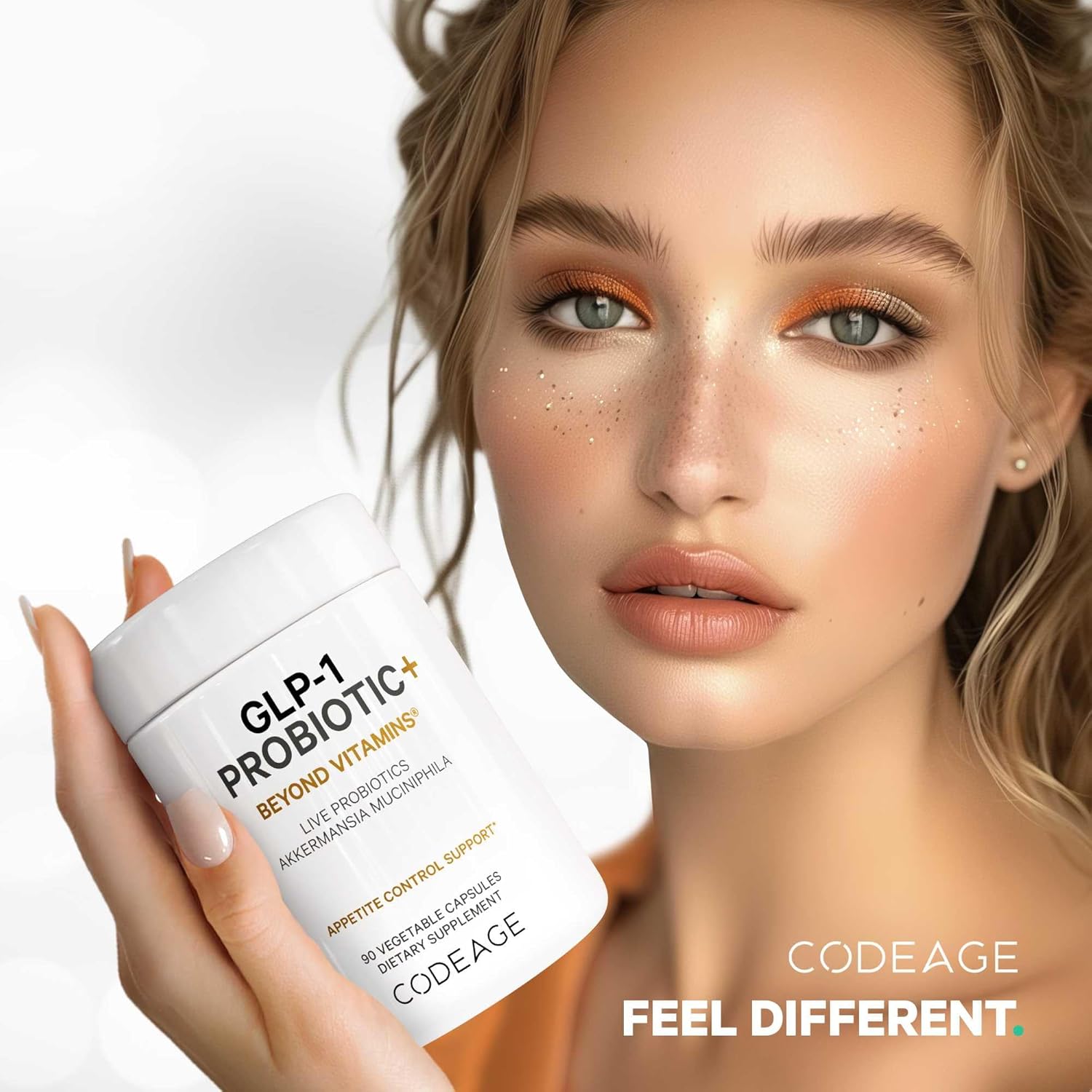 Codeage GLP-1 Probiotic+ - 500 Million AFU, 3-Month Supply - 90 Capsules - Live Probiotics with Akkermansia, Clostridium, Bifidobacterium, Chicory Inulin, Prebiotics & Postbiotics