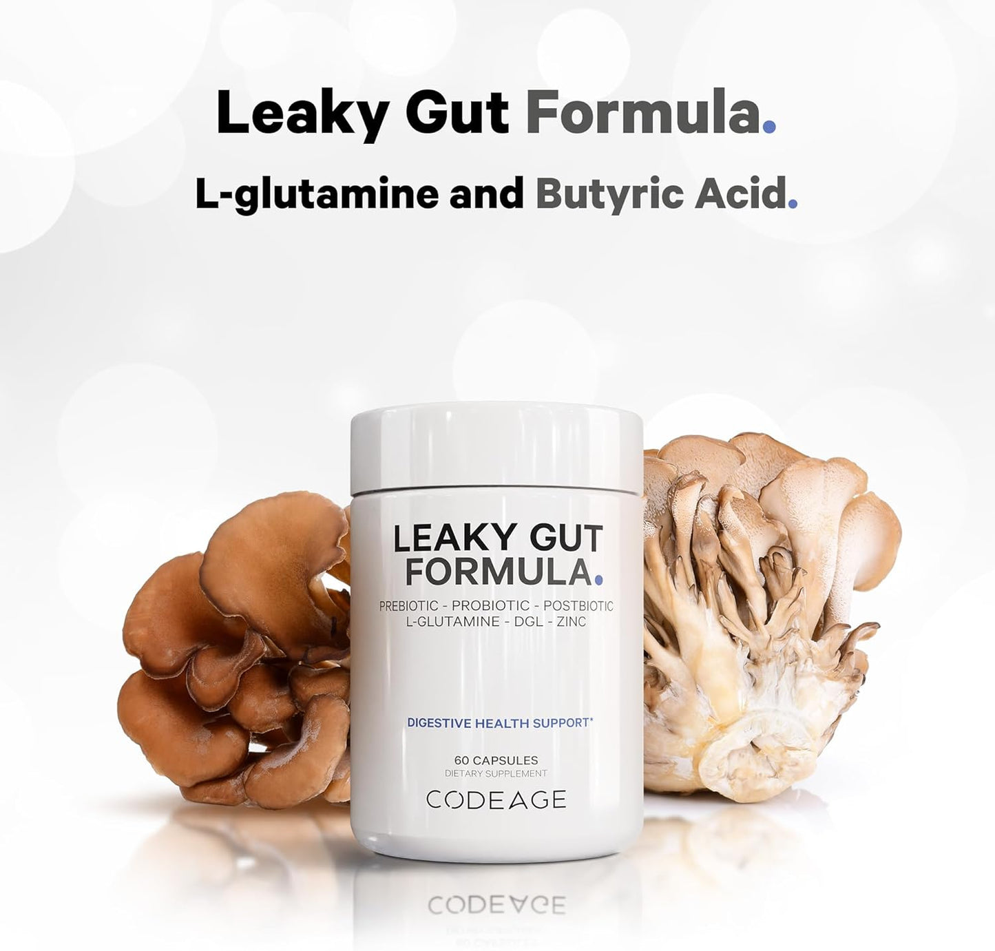 Codeage Leaky Gut Support Supplement with L-Glutamine, Probiotics, and Herbal Extracts - 60 Capsules