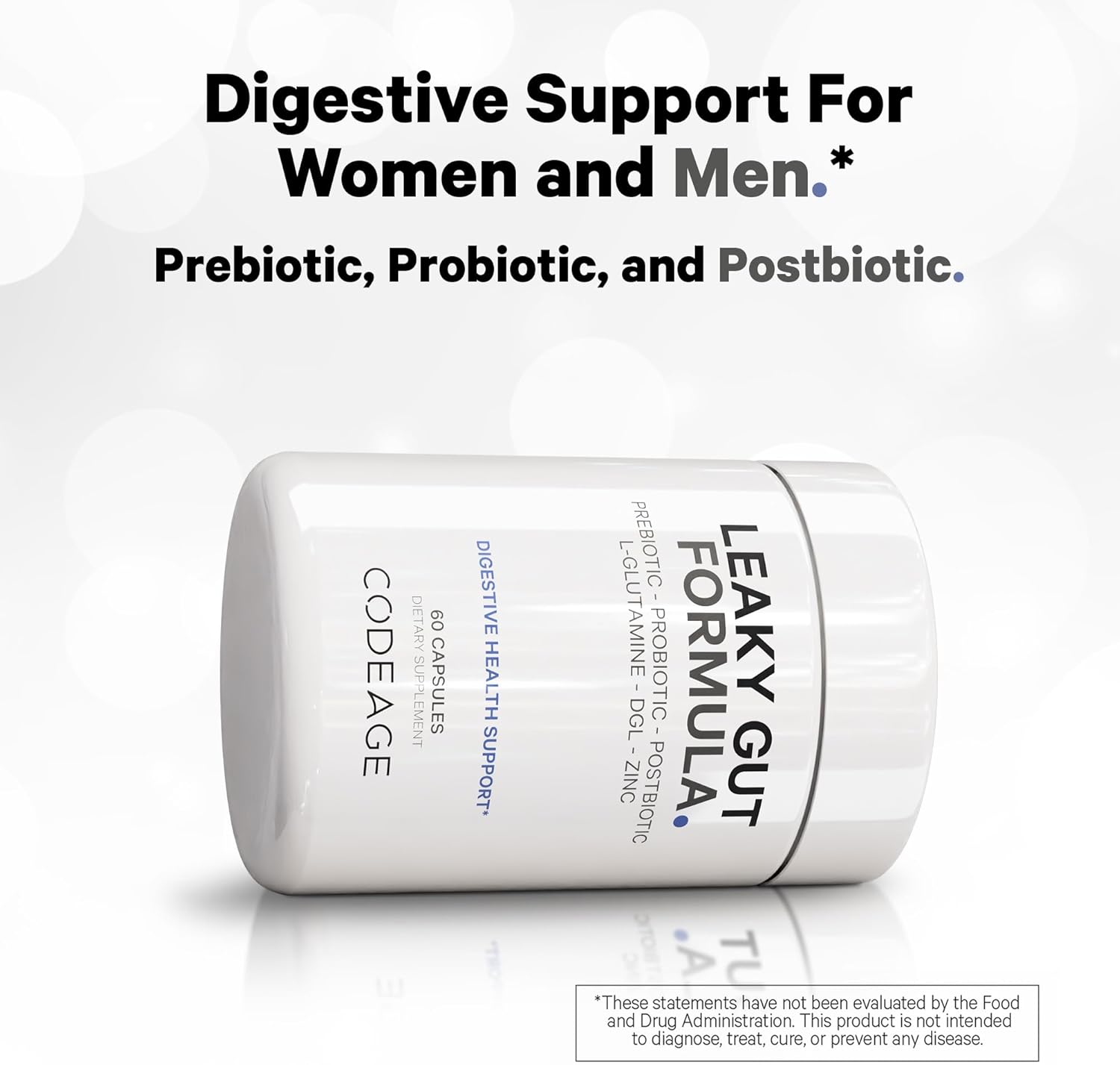 Codeage Leaky Gut Support Supplement with L-Glutamine, Probiotics, and Herbal Extracts - 60 Capsules
