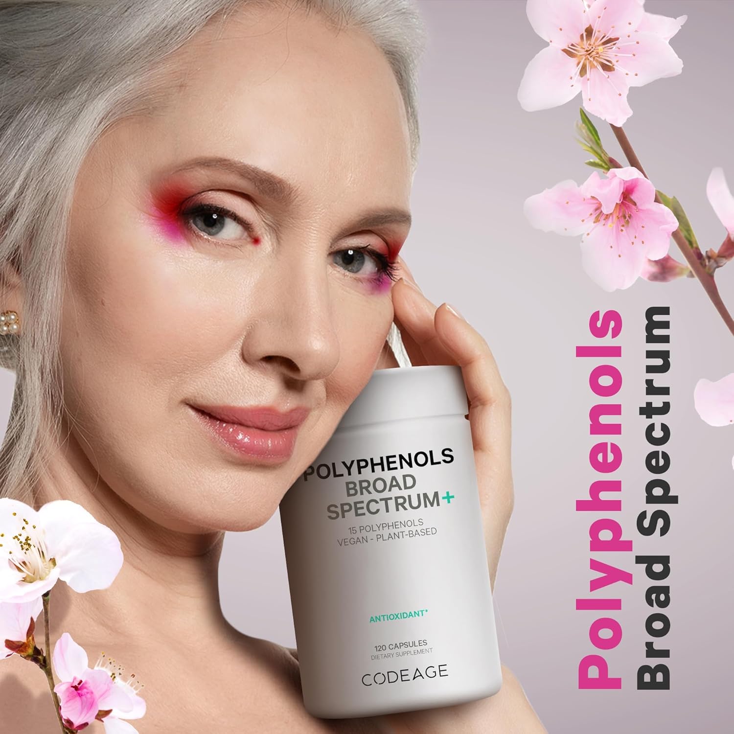 Codeage Polyphenols Broad Spectrum Supplement - 15 Berry & Fruit Blend with Quercetin, Resveratrol, Pomegranate, Turmeric - 120 Capsules