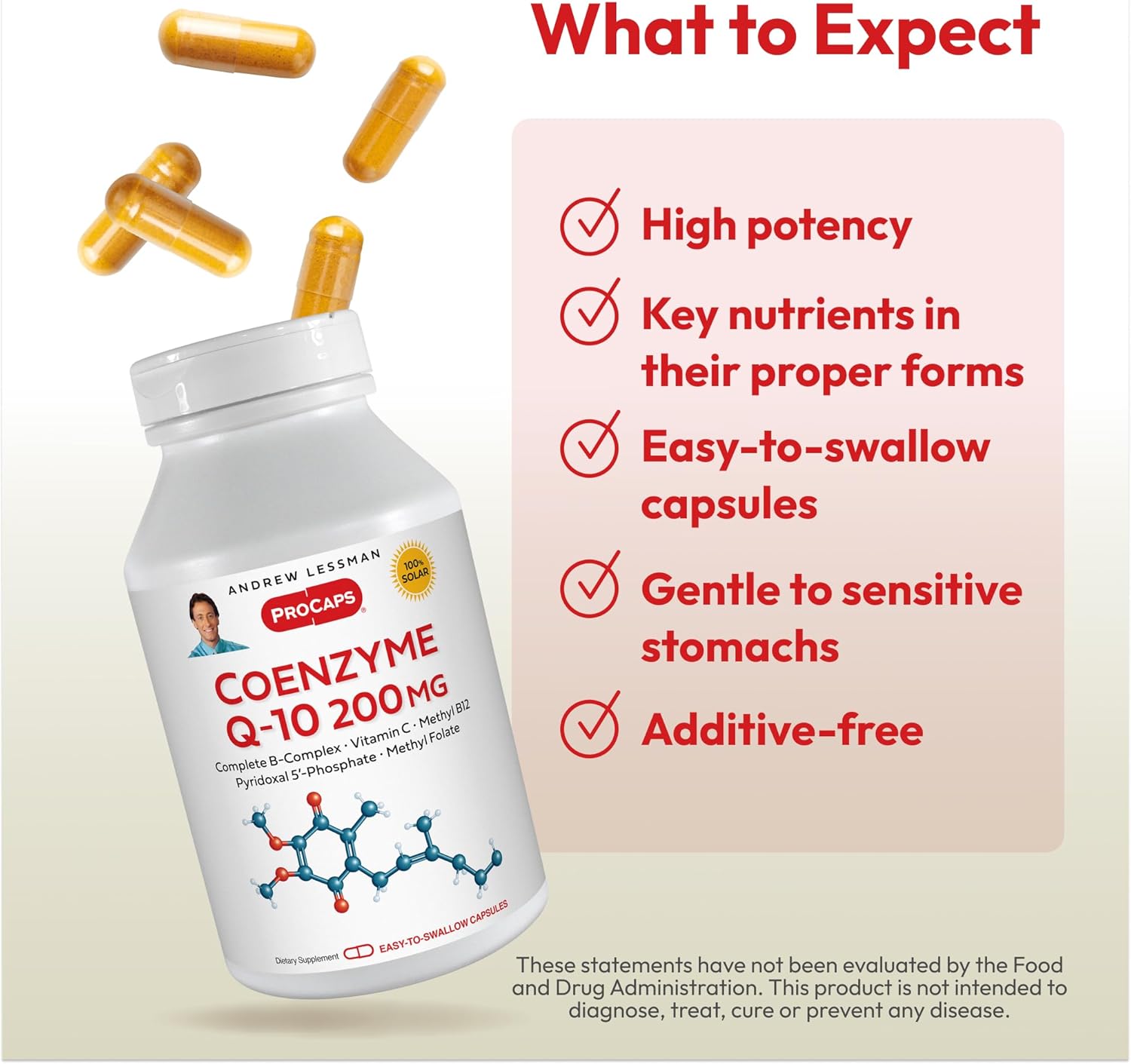 Coenzyme Q-10 200mg Capsules for Energy, Organ Function, and Anti-Oxidant Support with B-Complex - 60 Count
