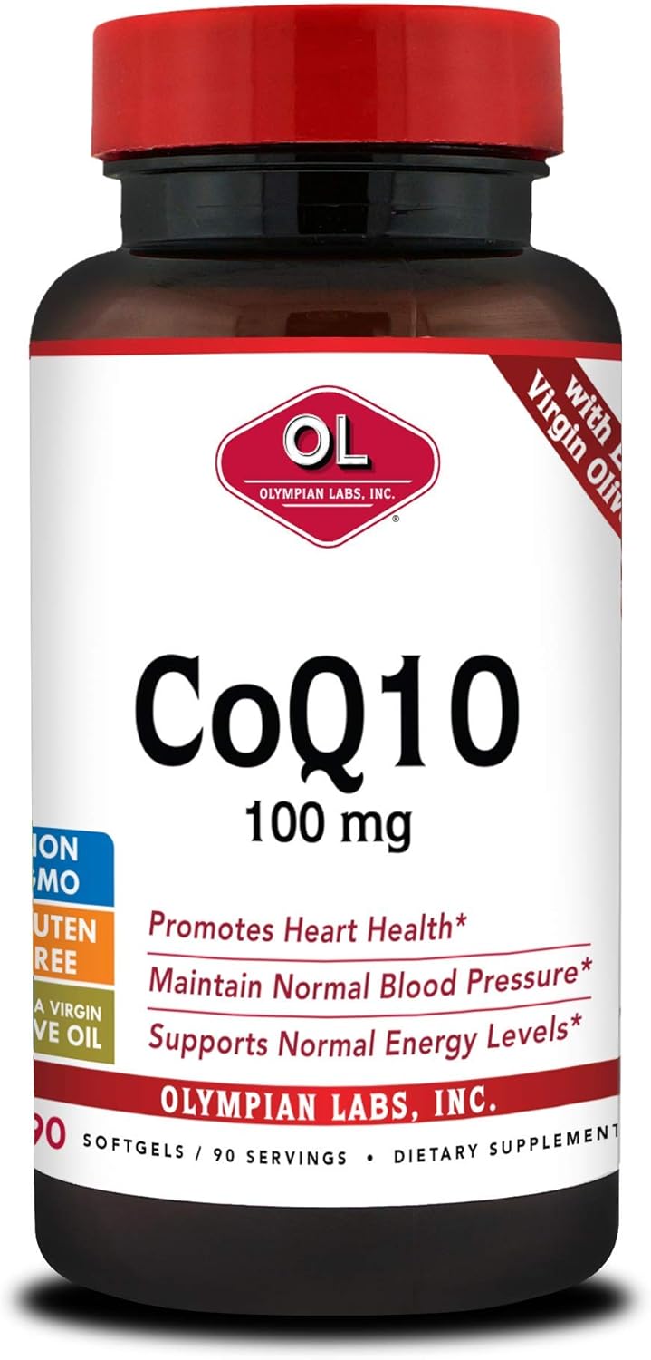 Coenzyme Q10 100mg Softgels with Extra Virgin Olive Oil for Heart Health and Cell Protection