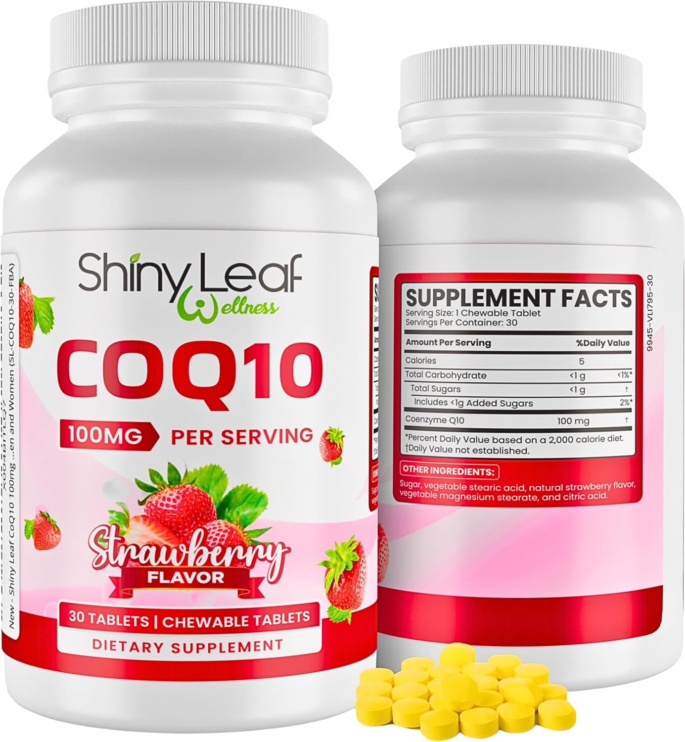 Coenzyme Q10 Supplement 100mg for Heart Health & Energy Boost - Fast-Absorbing Strawberry Tablets - Non-GMO, Gluten-Free - 30 Ct. USA-Made