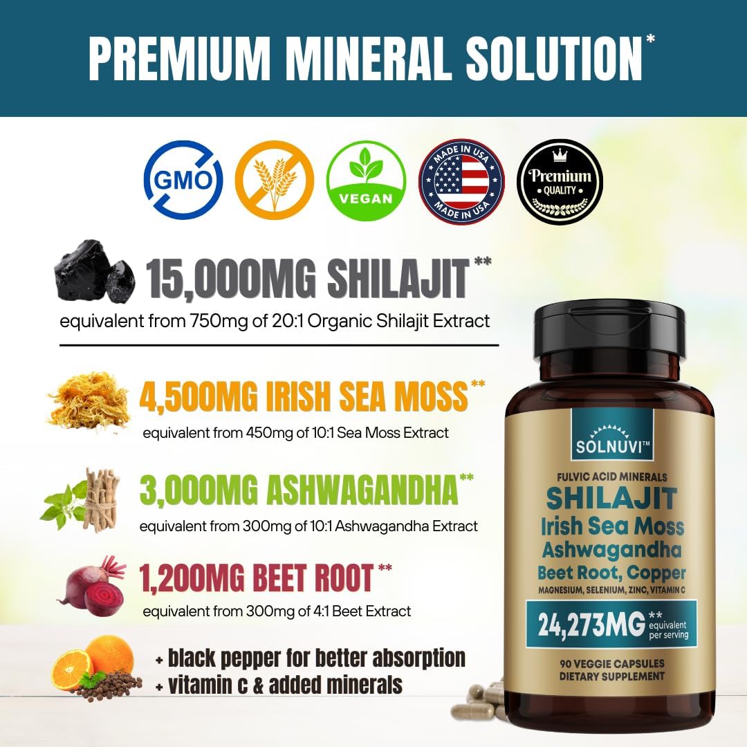 Cognigrape Red Grape Extract with Resveratrol & Shilajit Minerals - Cognitive Wellness Bundle with Sea Moss & Ashwagandha - Non-GMO, Vegan, Gluten-Free