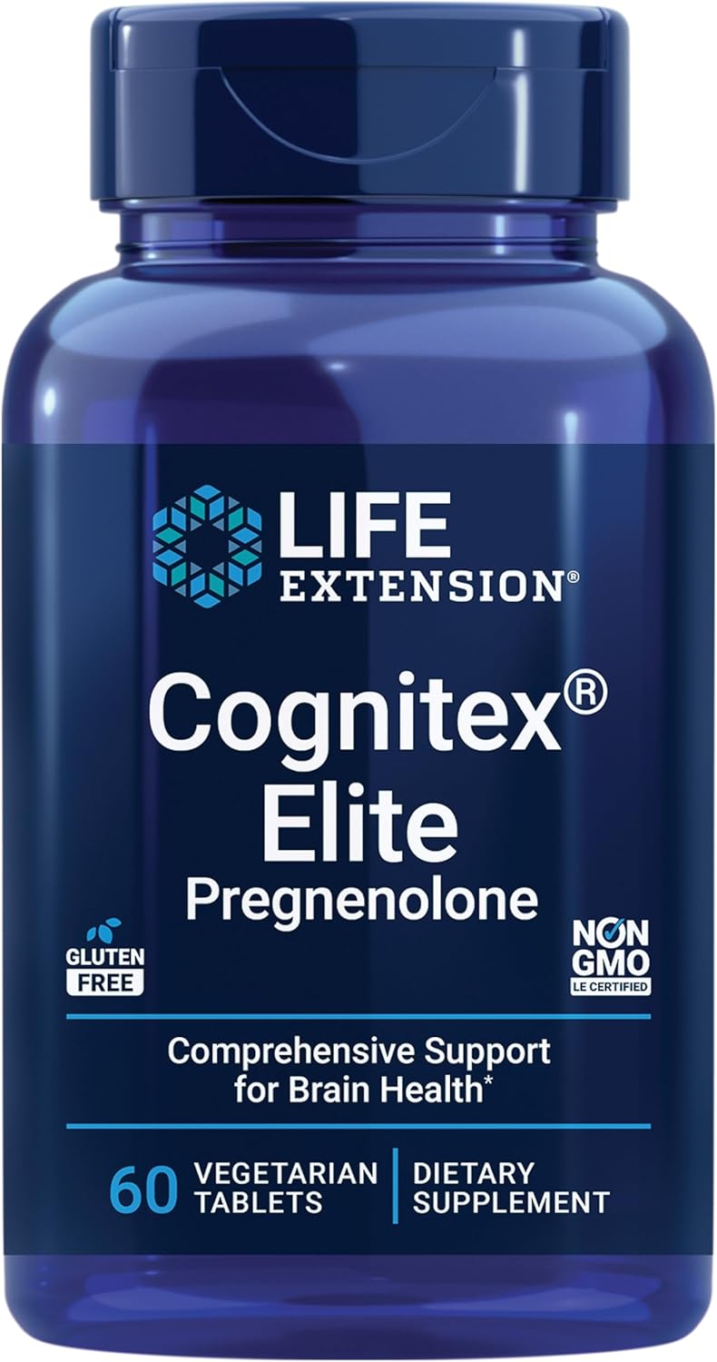 Cognitex Elite Pregnenolone Brain Health Supplement with Phosphatidylserine, Ashwagandha, Sage Extract, and More - 60 Vegetarian Tablets for Memory, Focus, and Cognition