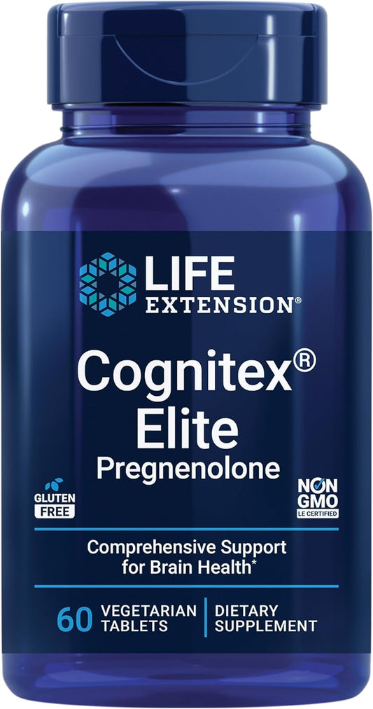 Cognitex Elite Pregnenolone Brain Health Supplement with Phosphatidylserine, Ashwagandha, Sage Extract, and More - 60 Vegetarian Tablets for Memory, Focus, and Cognition