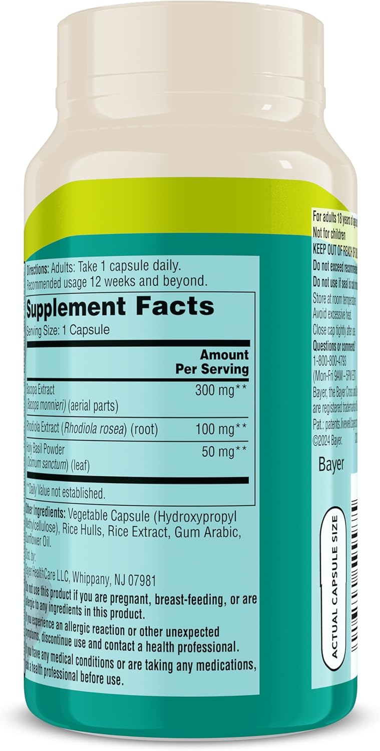 Cognitive Performance Support Supplement with Bacopa, Rhodiola & Holy Basil for Men and Women - 30 Capsules