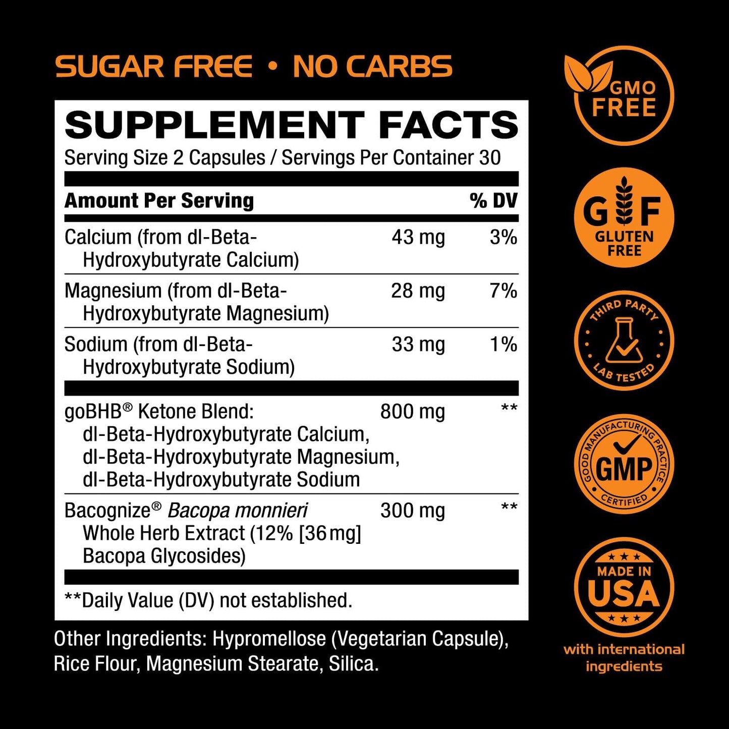 Cognitive Support Supplement with Bacopa Monnieri & goBHB - Real Ketones Brain Booster for Focus - Clinically Validated Nootropics - 3rd Party Tested (30 Servings)