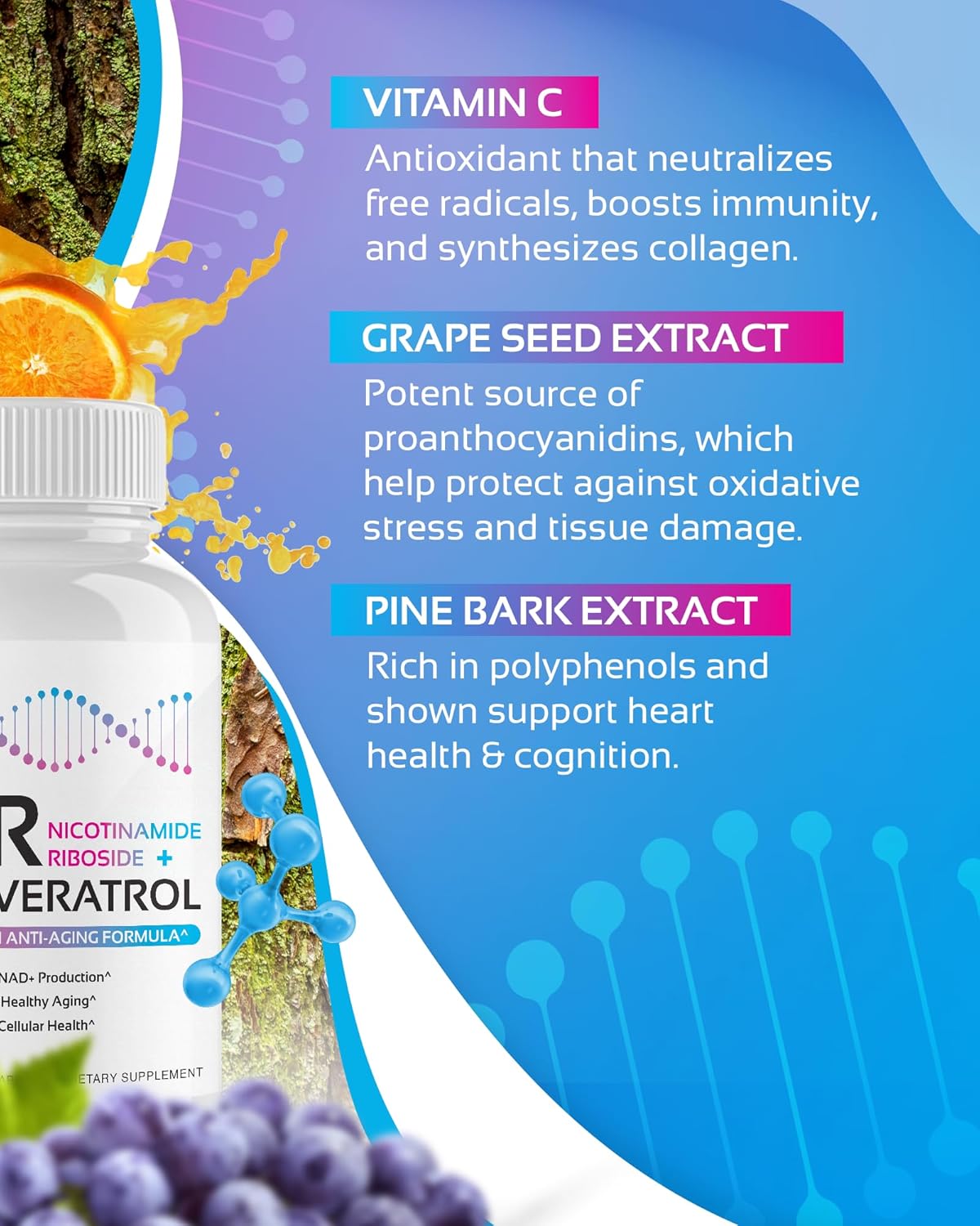 CogniTune NR + Resveratrol Supplement - Boost NAD Levels, Enhance Cellular Health & Longevity - Anti Aging Formula with Nicotinamide Riboside, Trans Resveratrol, Vitamin C & Antioxidants