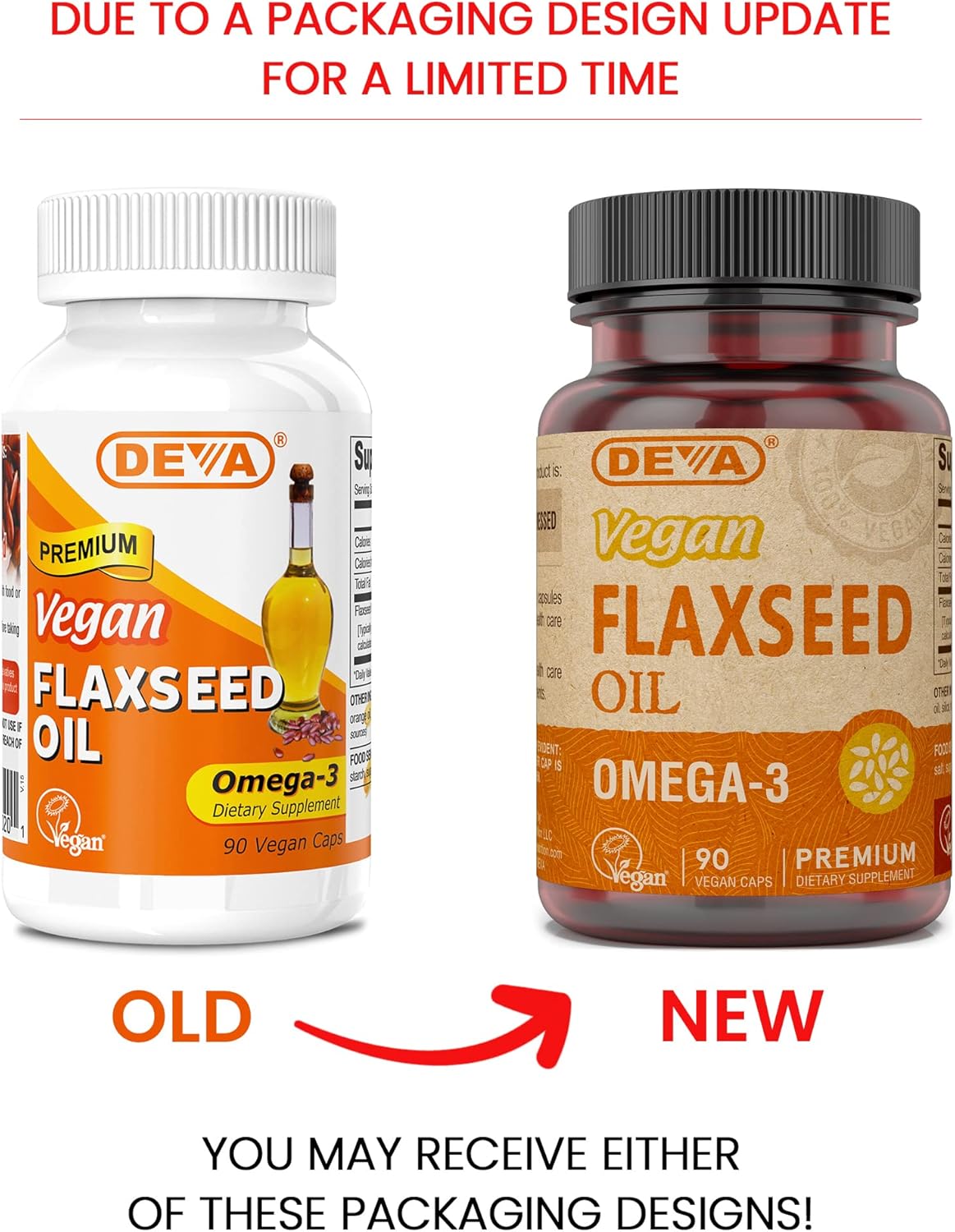 Cold-Pressed Deva Vegan Flaxseed Oil Supplement - 1000 MG Per Serving - Omega-3 ALA - Fish Oil Alternative - 90 Capsules