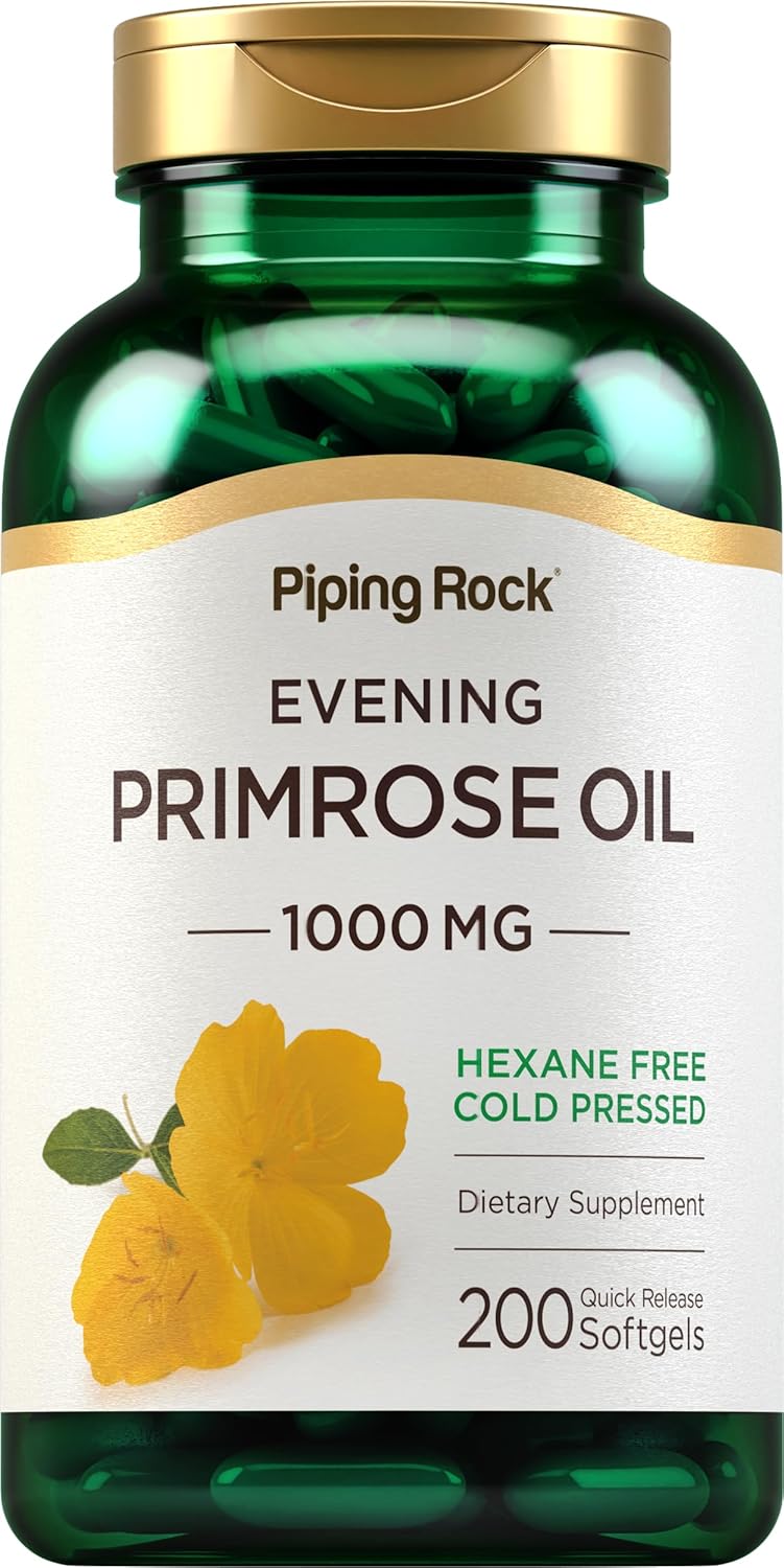 Cold Pressed Evening Primrose Oil Capsules 1000mg - 200 Softgels | Non-GMO & Gluten Free Supplement by Piping Rock