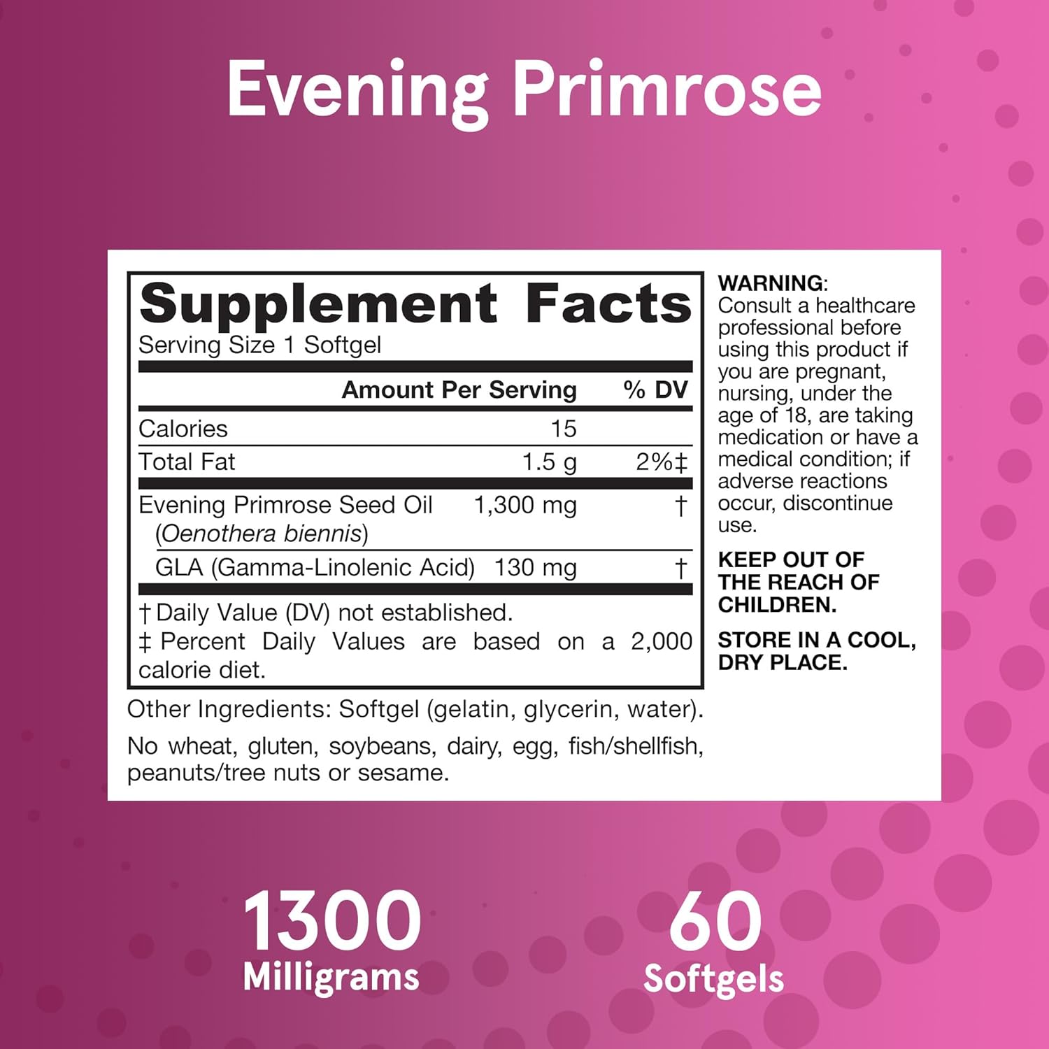 Cold Pressed Evening Primrose Softgels for Skin and Immune Health - 60 Day Supply