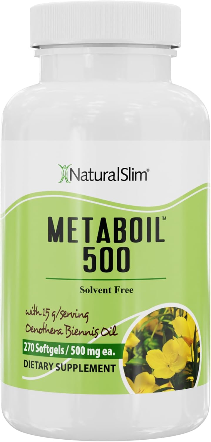 Cold Pressed NaturalSlim Evening Primrose Oil 1500mg - Metaboil 500 GLA Supplement for Women's Health, Metabolism, Heart, and Skin - 270 Softgels