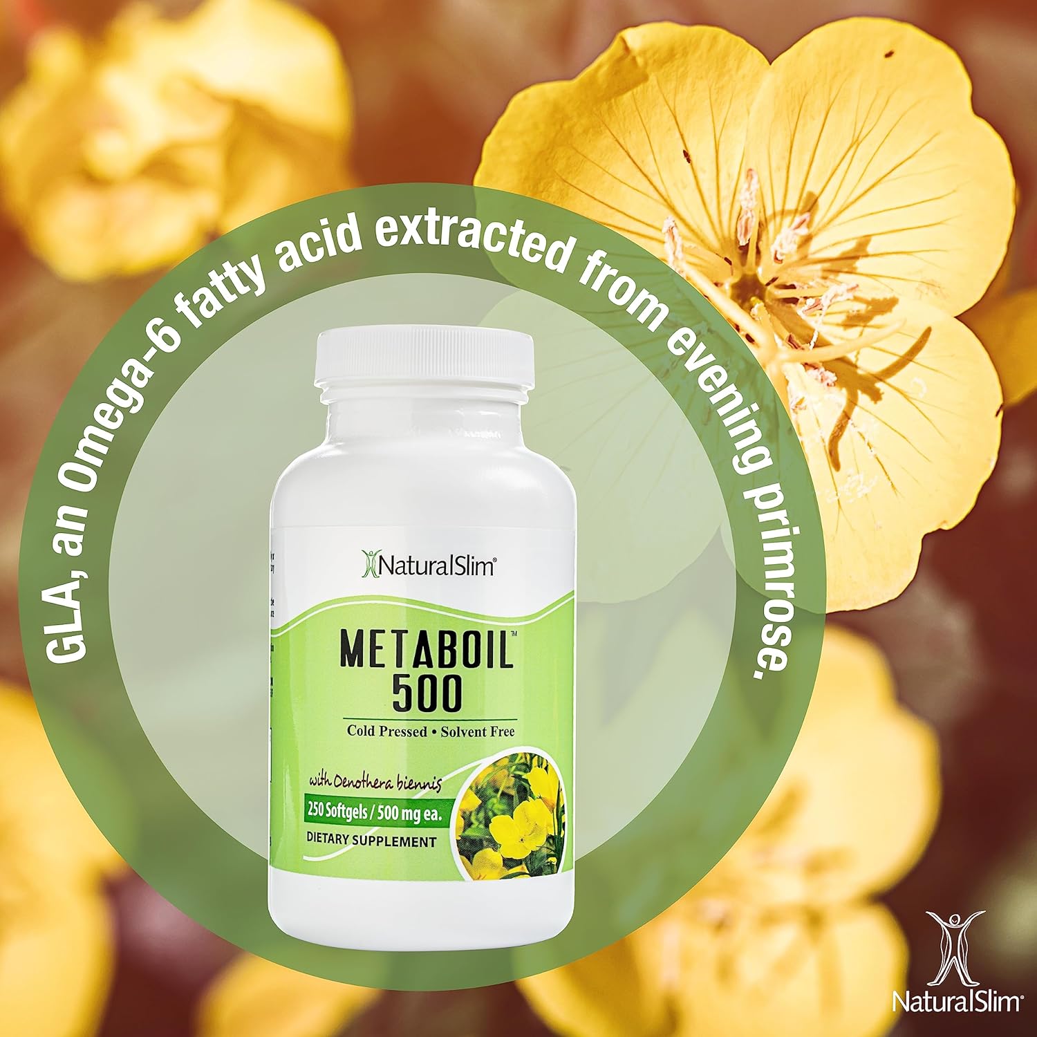Cold Pressed NaturalSlim Evening Primrose Oil 1500mg - Metaboil 500 GLA Supplement for Women's Health, Metabolism, Heart, and Skin - 270 Softgels