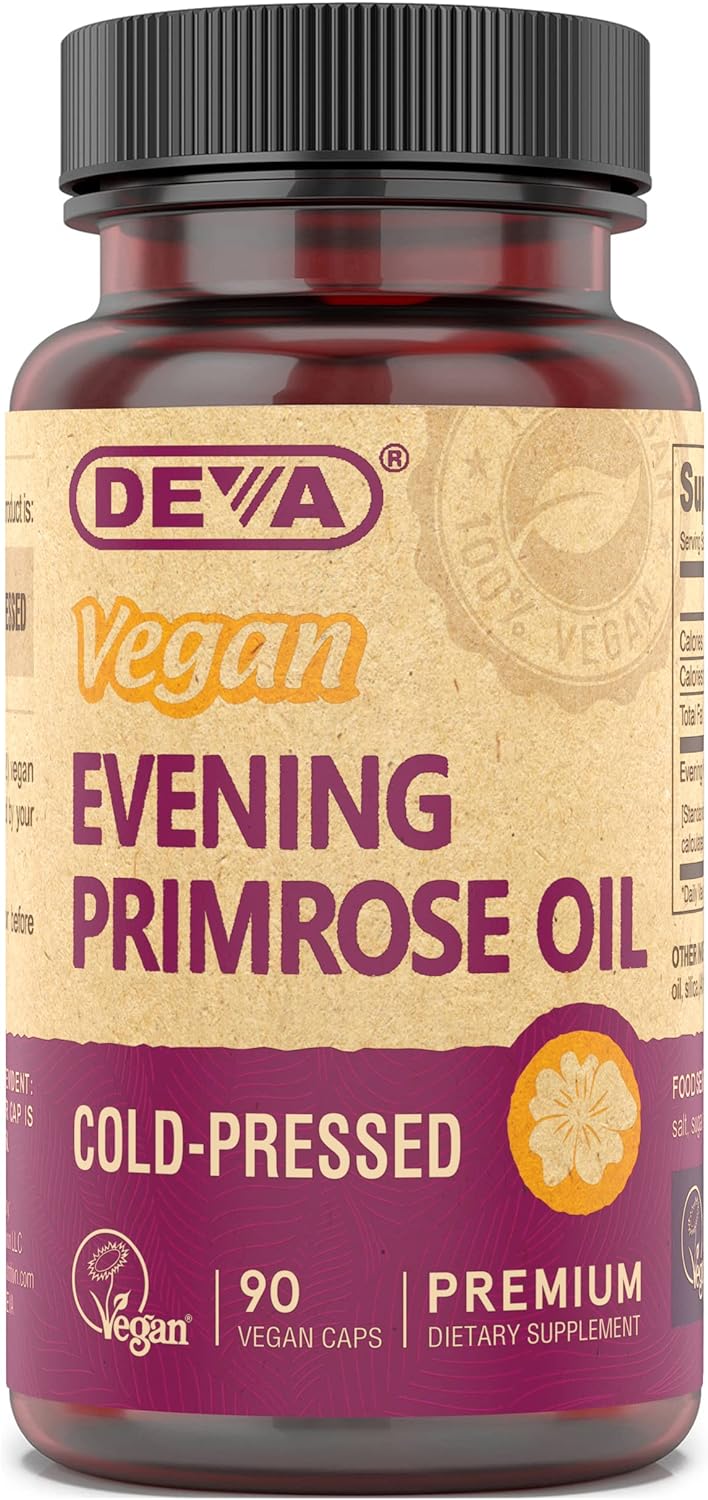 Cold-Pressed Unrefined Evening Primrose Oil Capsules - 90 Count Vegan Supplement by DEVA
