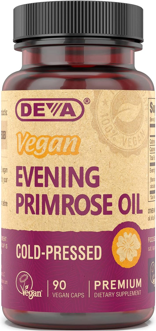 Cold-Pressed Unrefined Evening Primrose Oil Capsules - 90 Count Vegan Supplement by DEVA