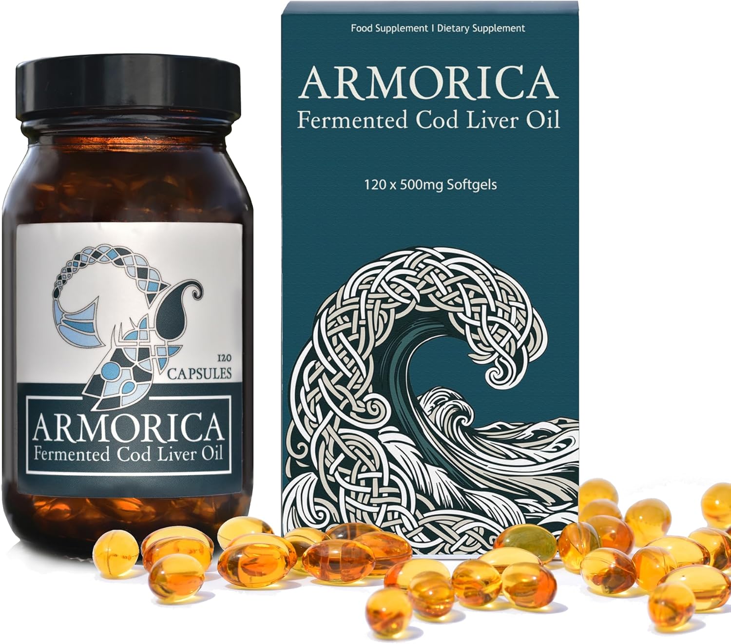 Cold Processed Lacto-Fermented Raw Cod Liver Oil Capsules - Armorica Atlantic Cod (120 Caps)