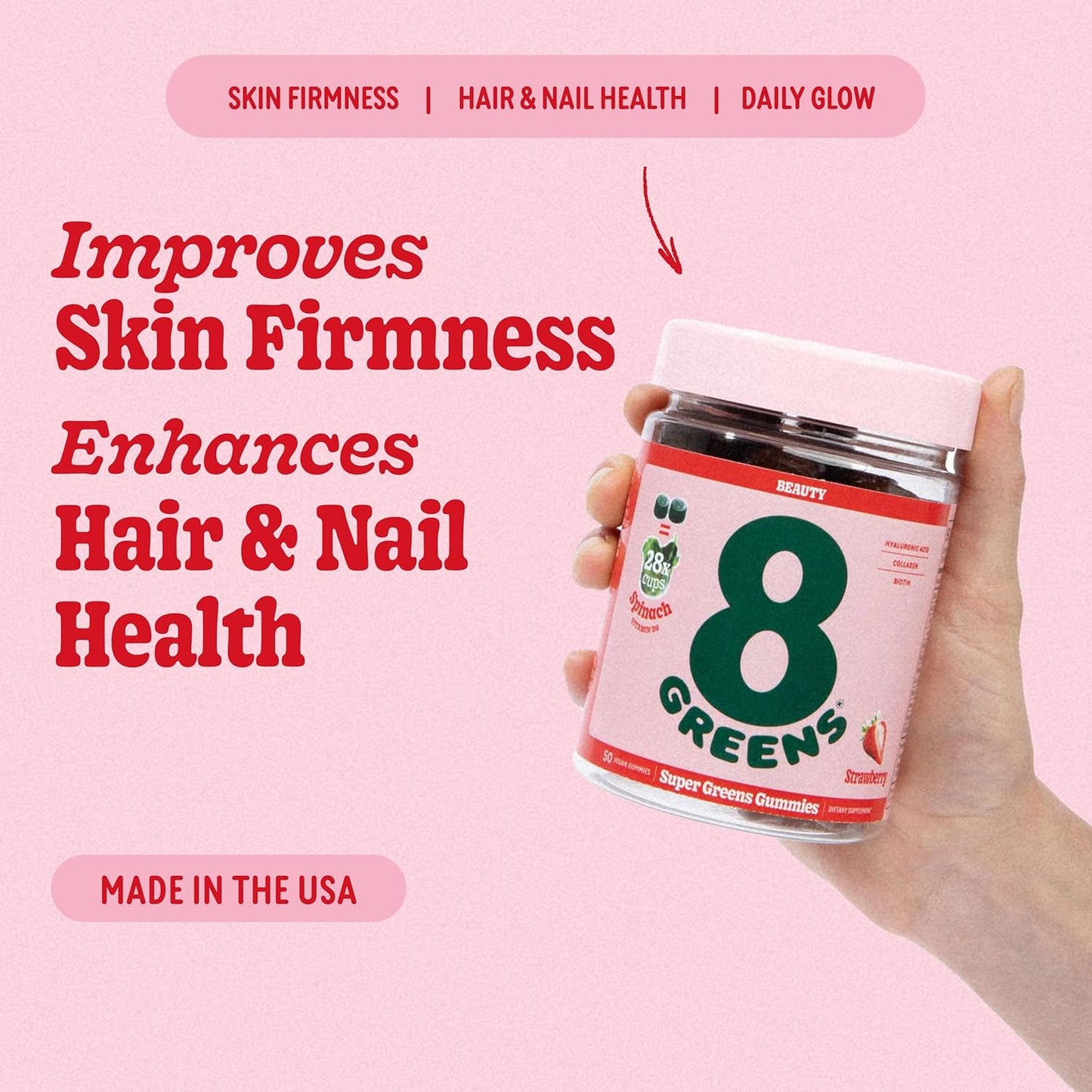 Collagen & Biotin Superfood Gummies for Healthy Skin, Hair & Nails - Strawberry Flavored, 150 Count