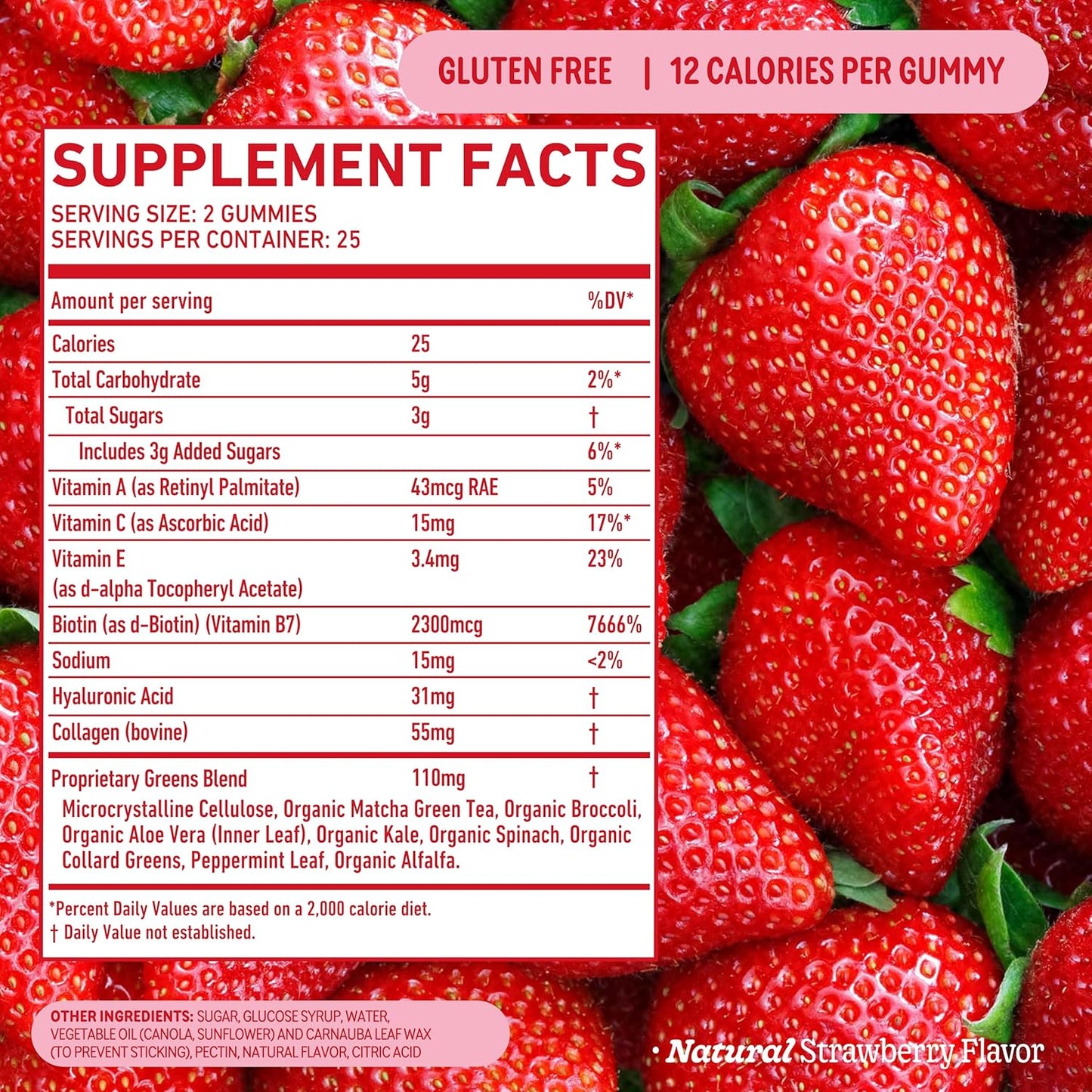 Collagen & Biotin Superfood Gummies for Healthy Skin, Hair & Nails - Strawberry Flavored, 150 Count